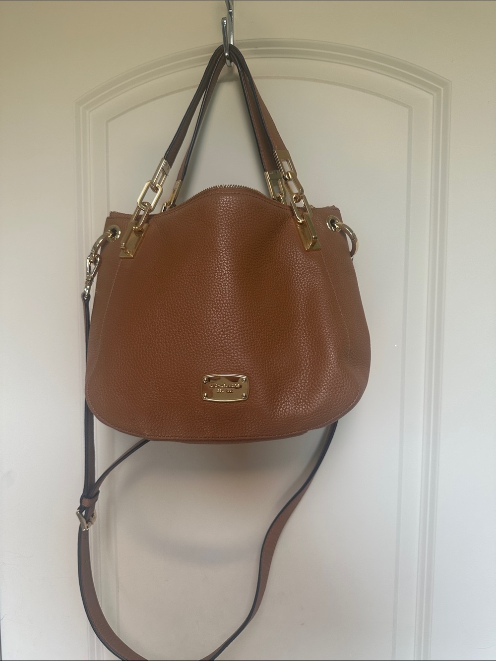 Michael Kors Cognac Pebbled Leather Shoulder Bag with Gold Hardware